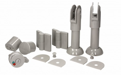 Zestaw okuć do kabin toaletowych WC sanitarnych - zestaw - tworzywo sztuczne - kolor szary